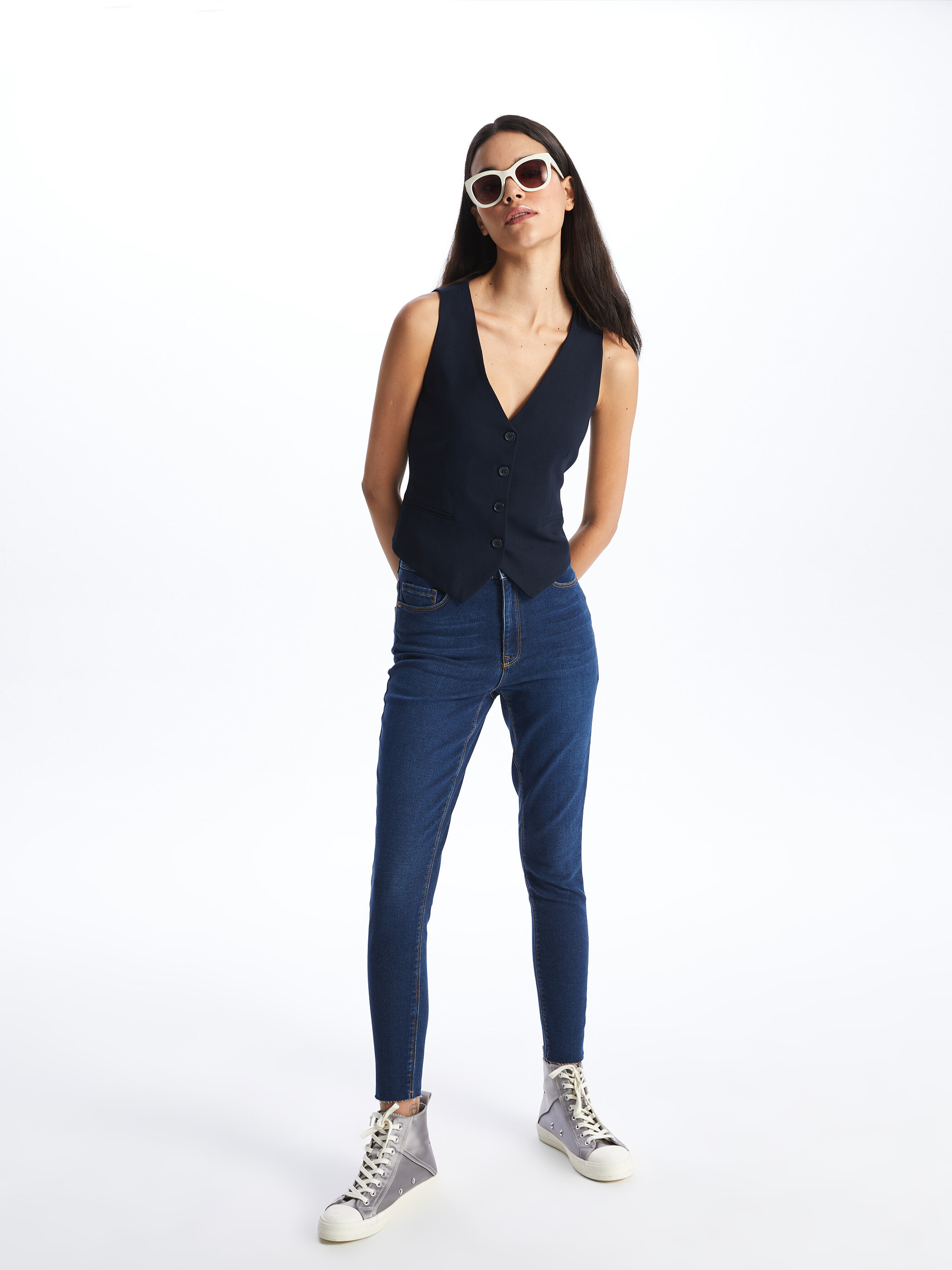 Denim duvar nazik toxuma cins şalvar — tünd Qaranlıq RODEO