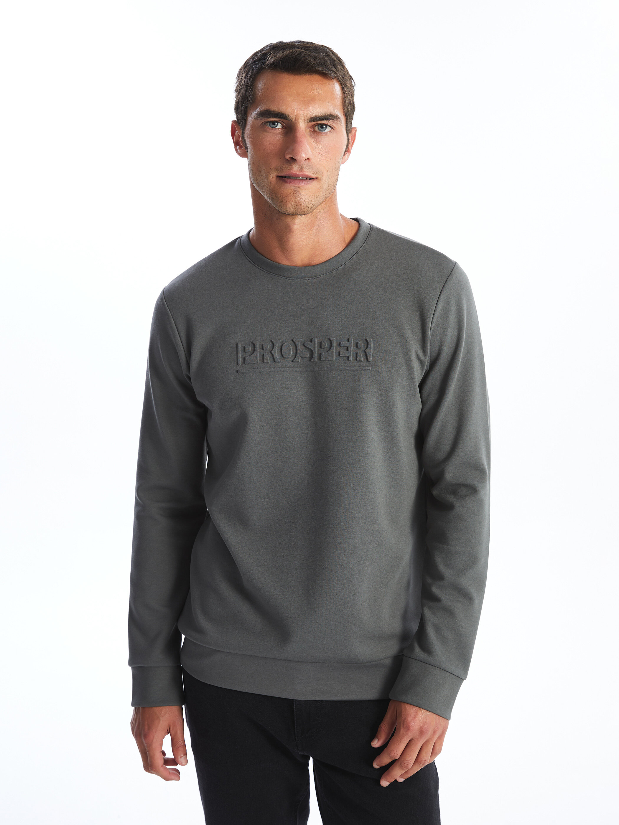 Printli trikotaj sweatshirt — antrasit