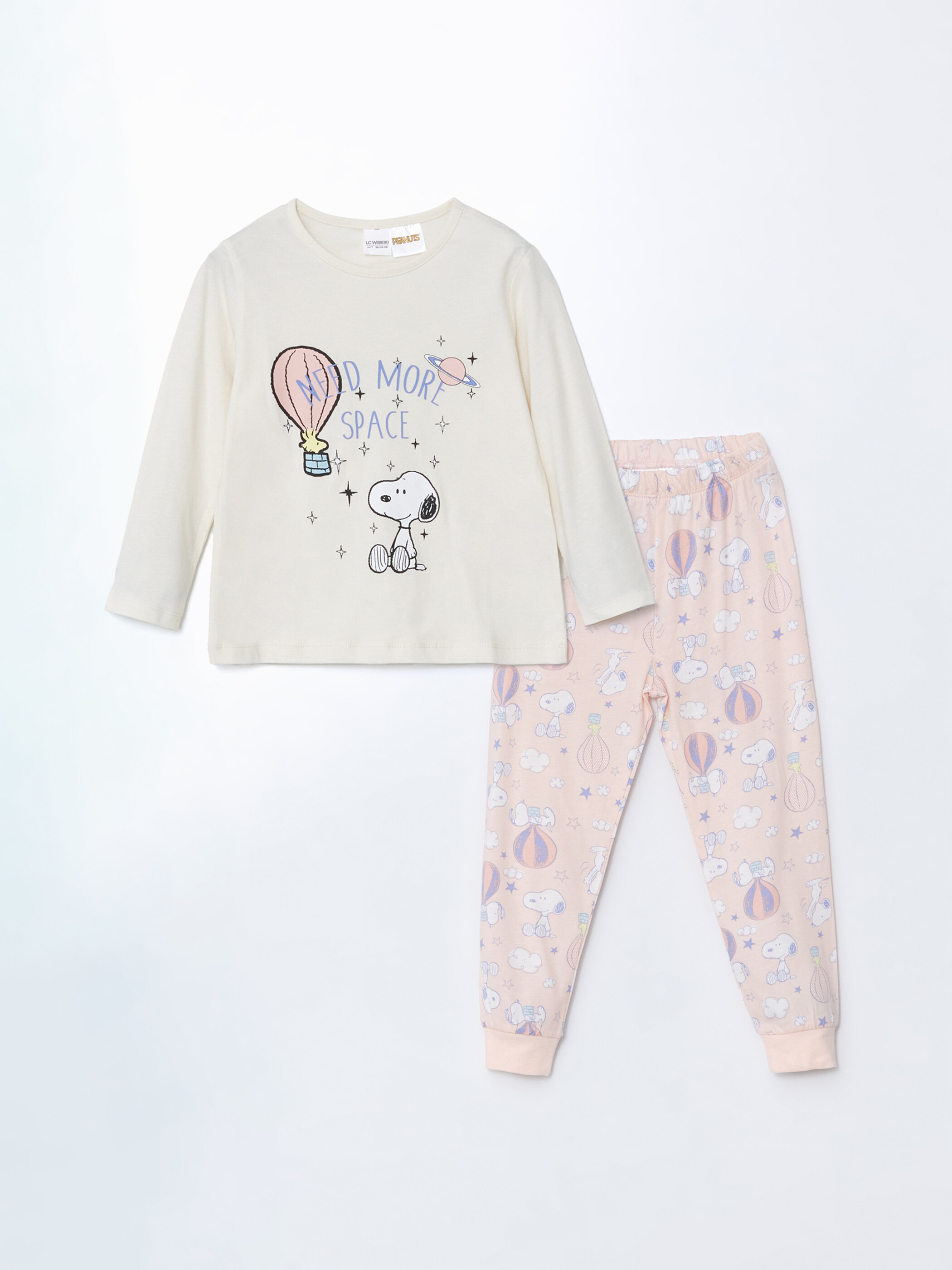 Trikotaj pijama uzunqol orta bel — krem