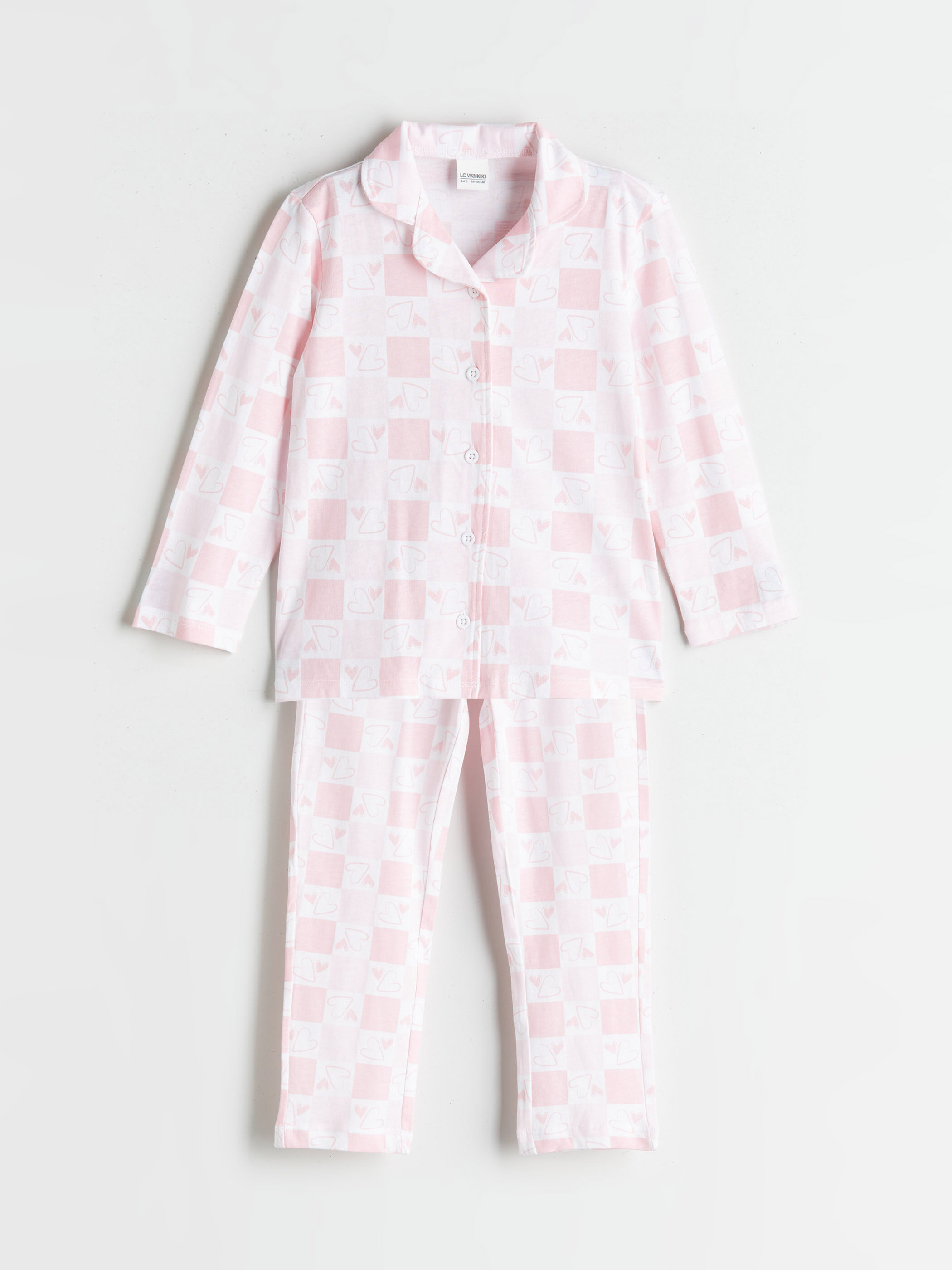 Trikotaj pijama uzunqol orta bel — çəhrayı printli
