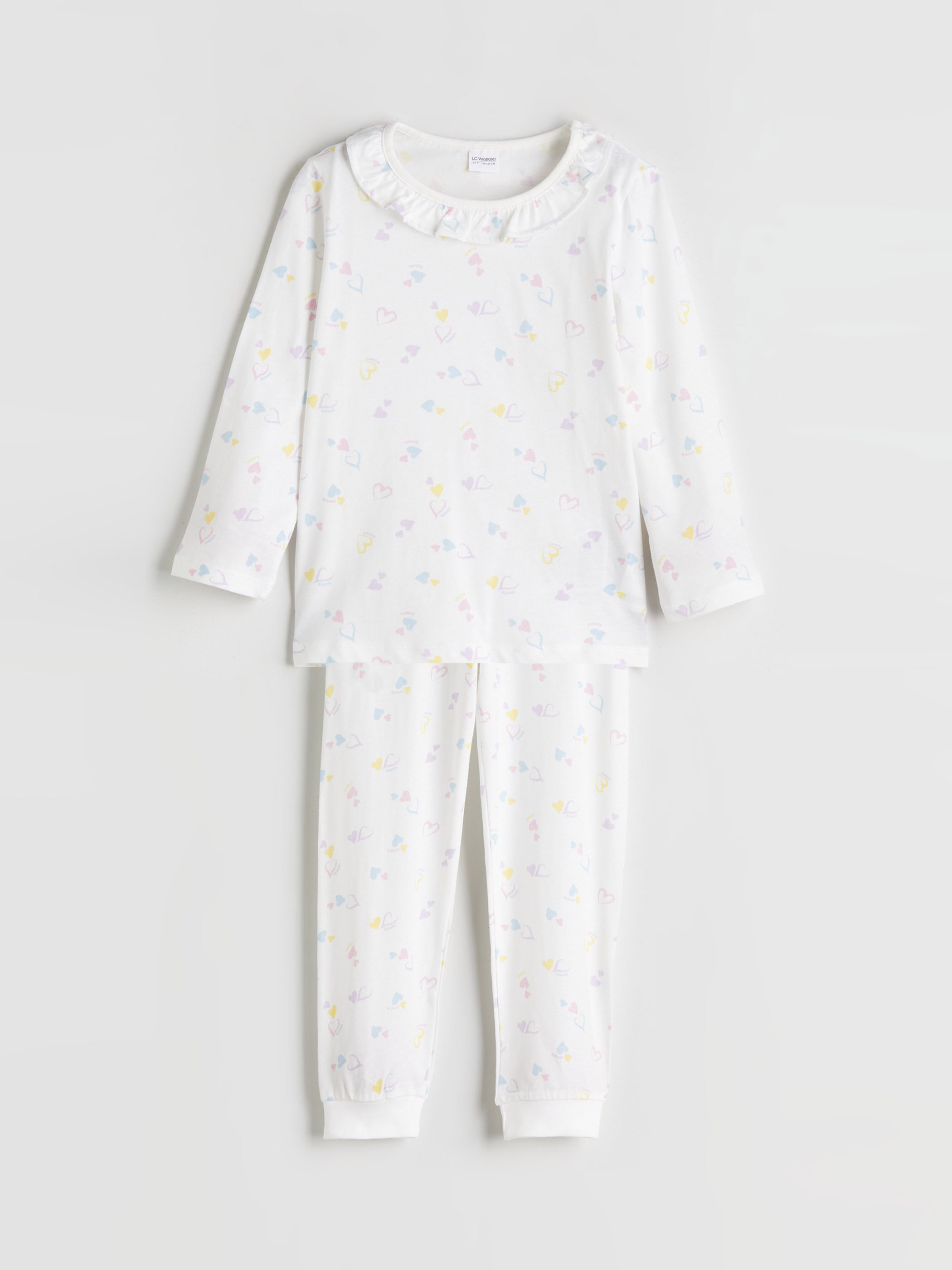 Trikotaj pijama uzunqol orta bel — ekru printli