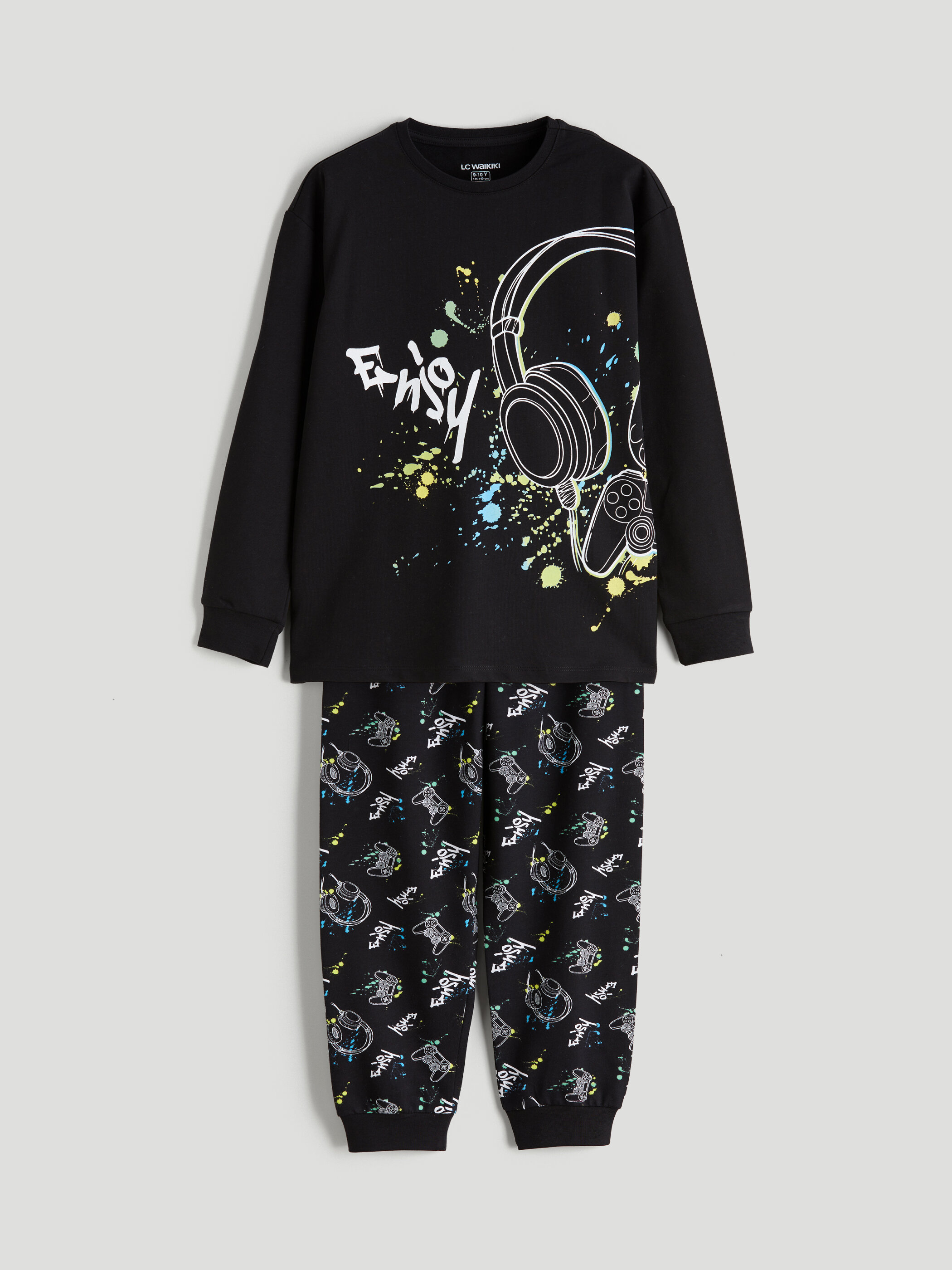 Trikotaj pijama uzunqol — qara