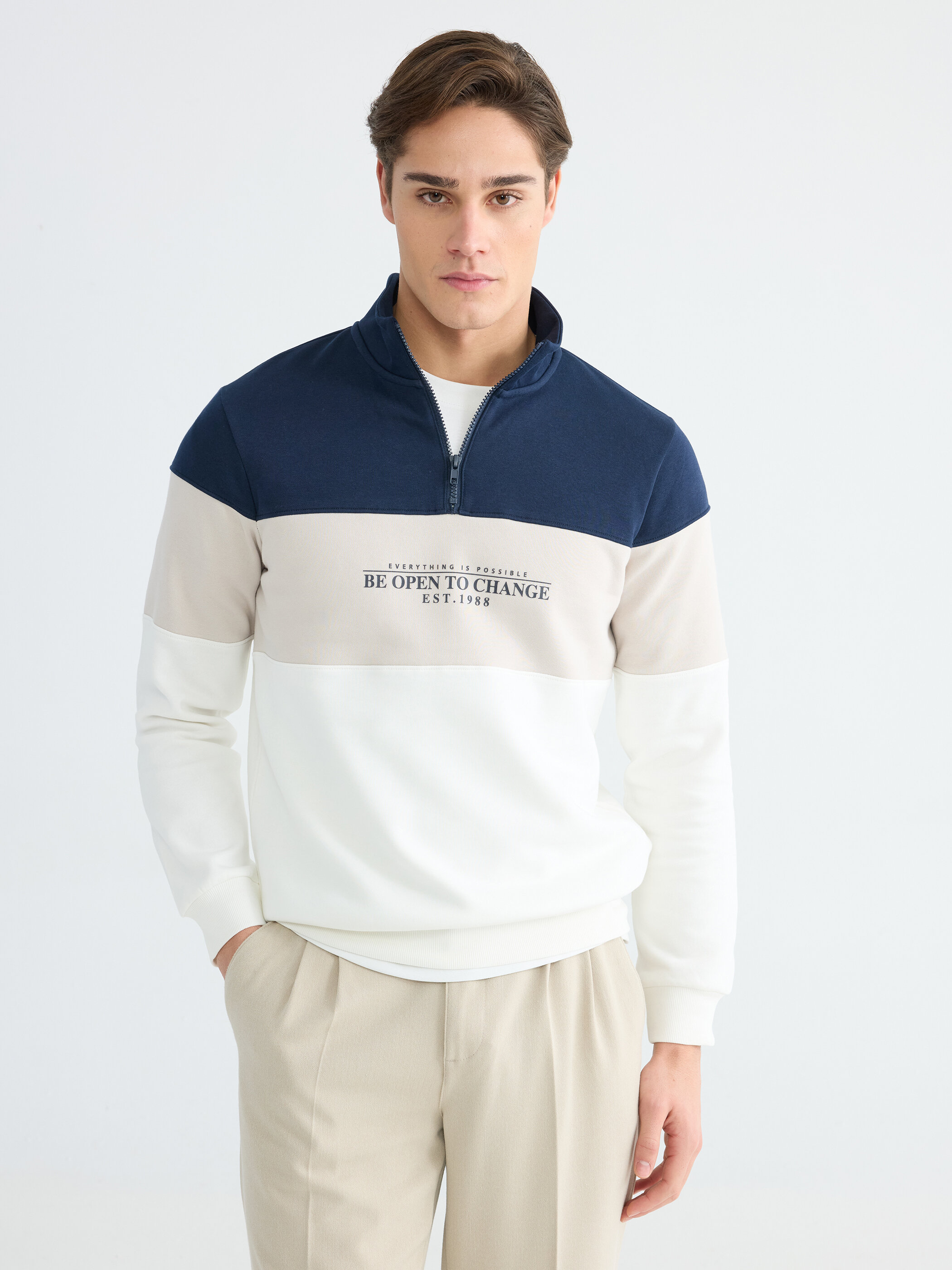 Printli trikotaj sweatshirt — ekru