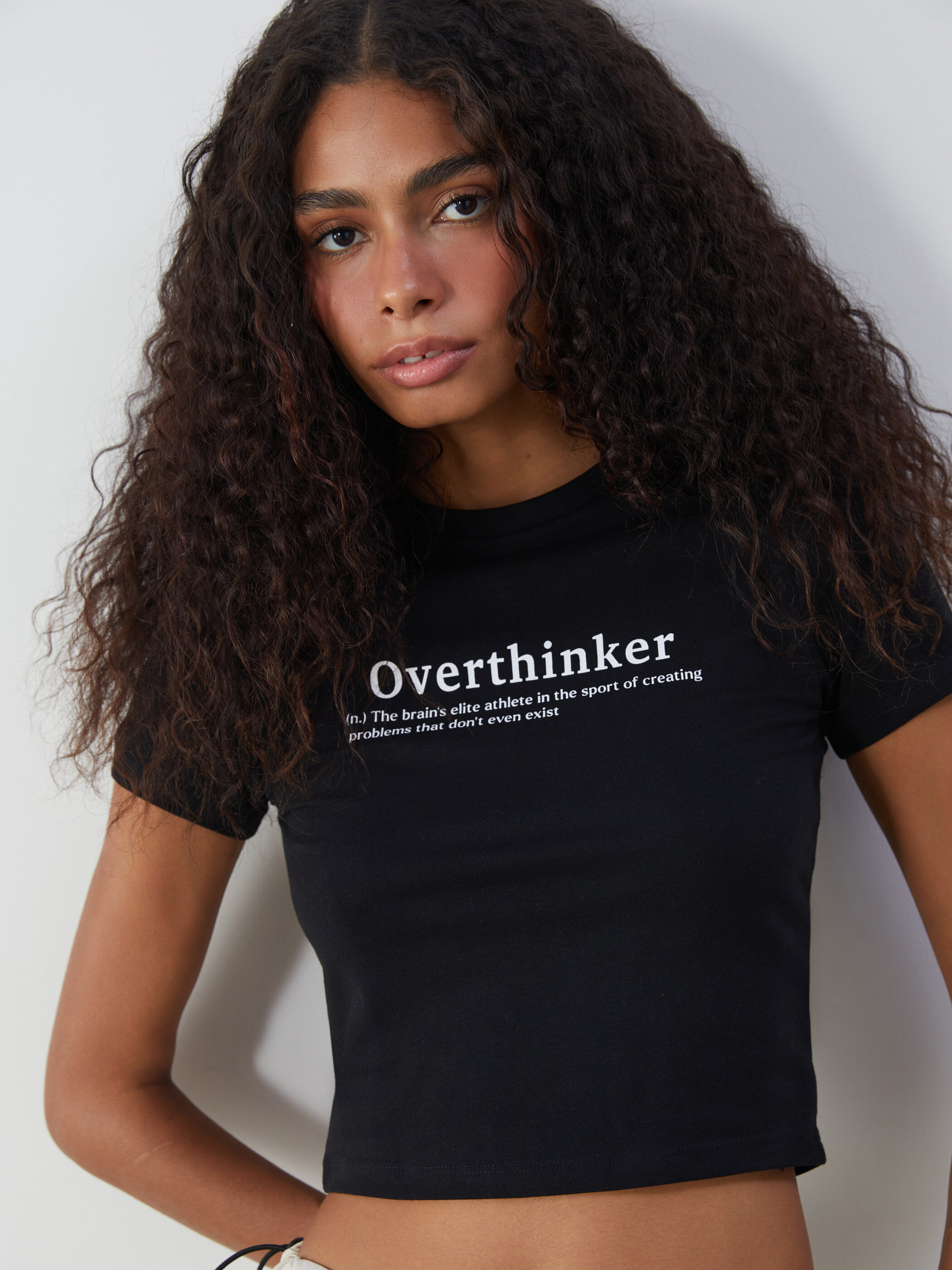 Printli trikotaj bodi qısaqol — qara