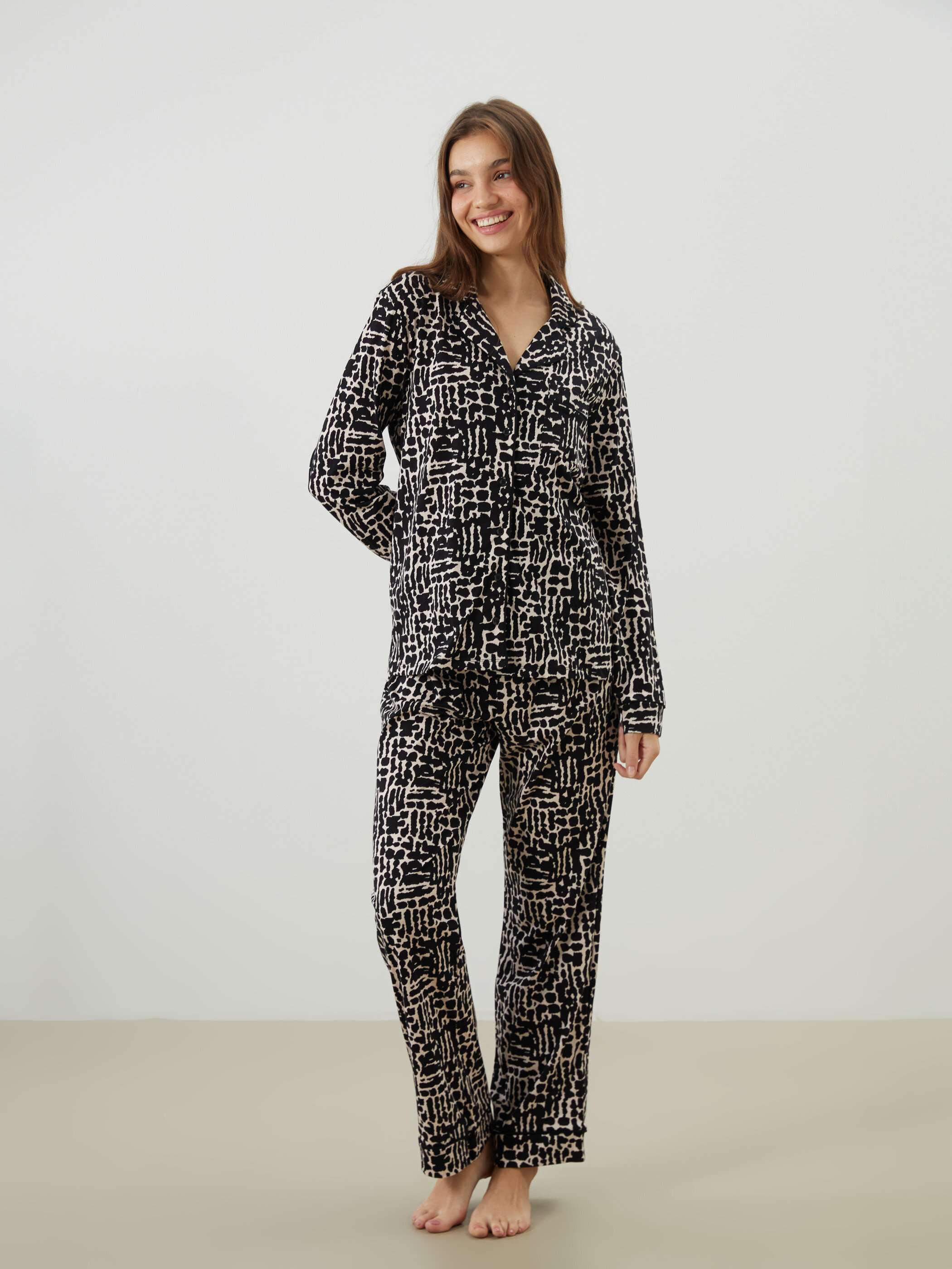 Trikotaj pijama uzunqol — çəhrayı