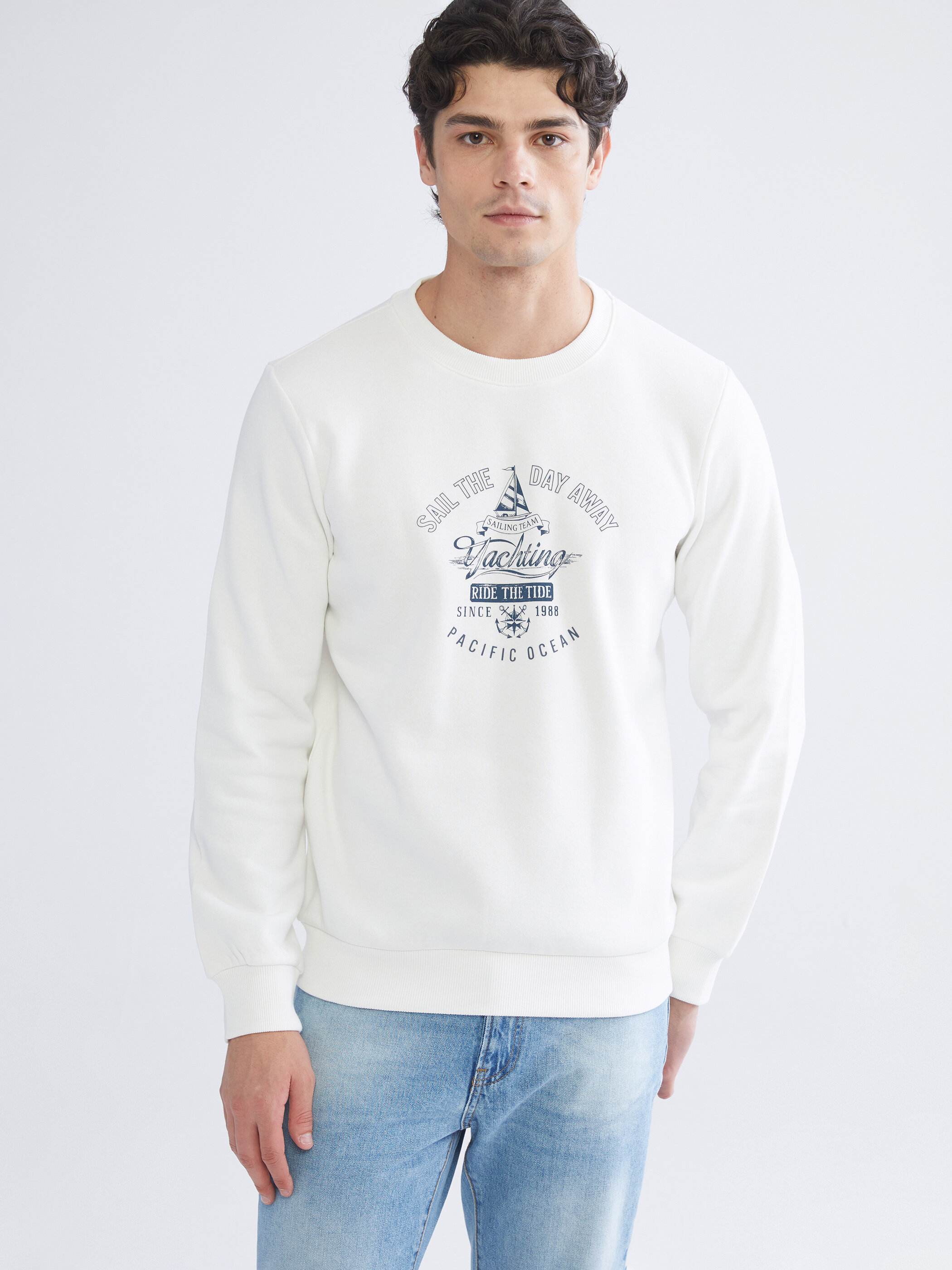 Printli trikotaj sweatshirt — ekru