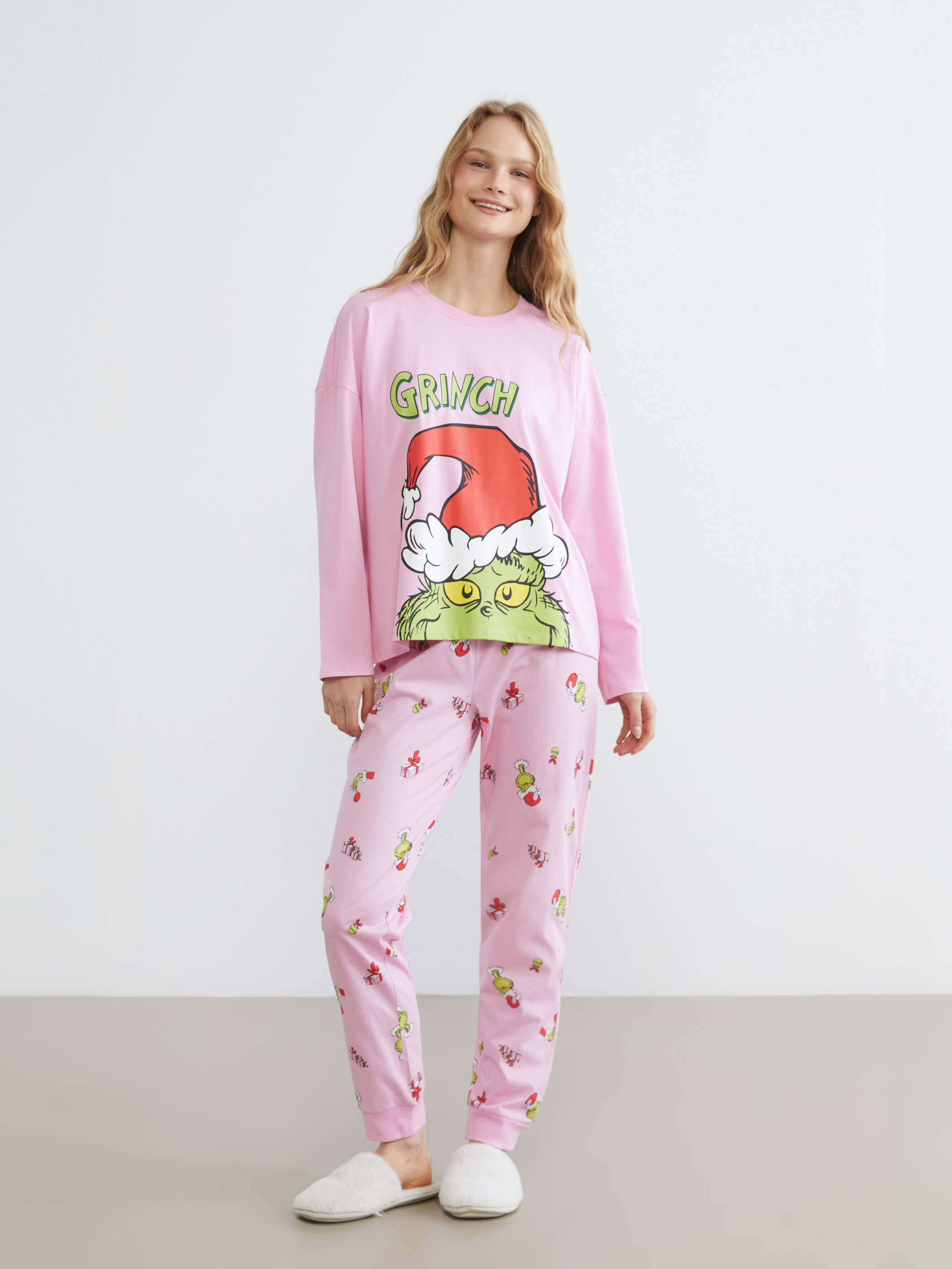 Pijama uzunqol — çəhrayı printli