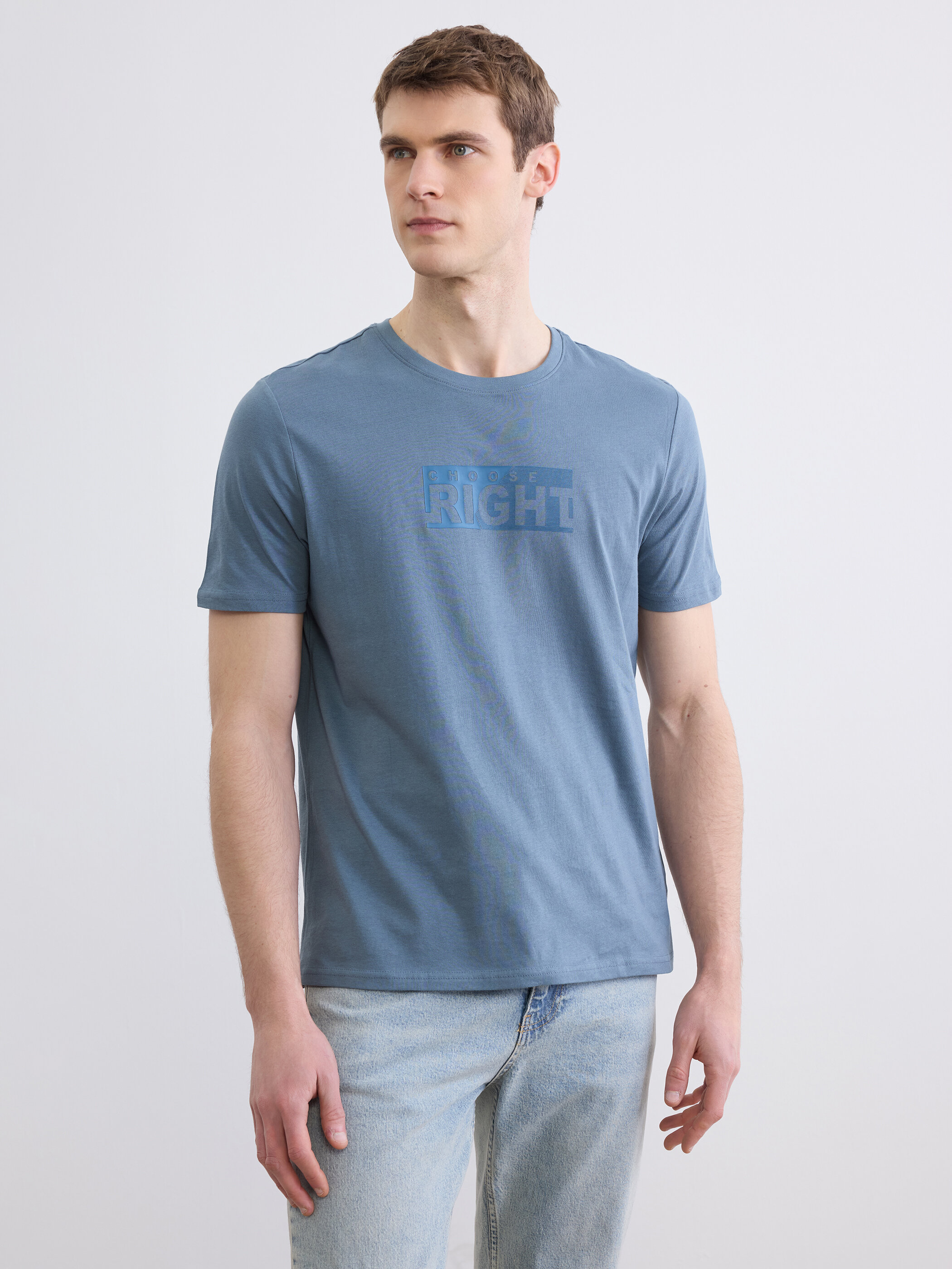 Printli trikotaj futbolka qısaqol — mat indigo