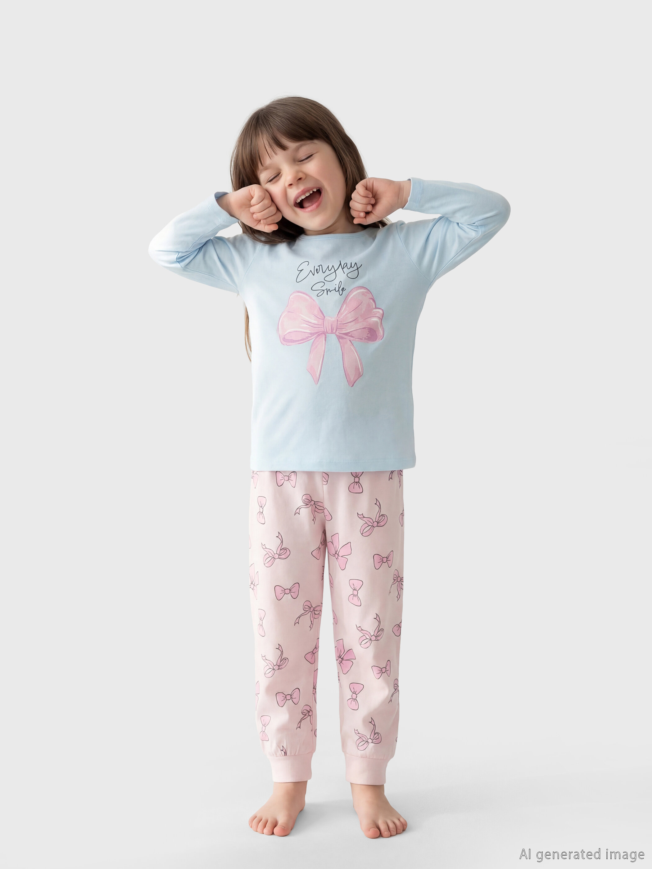Trikotaj pijama uzunqol orta bel — mavi