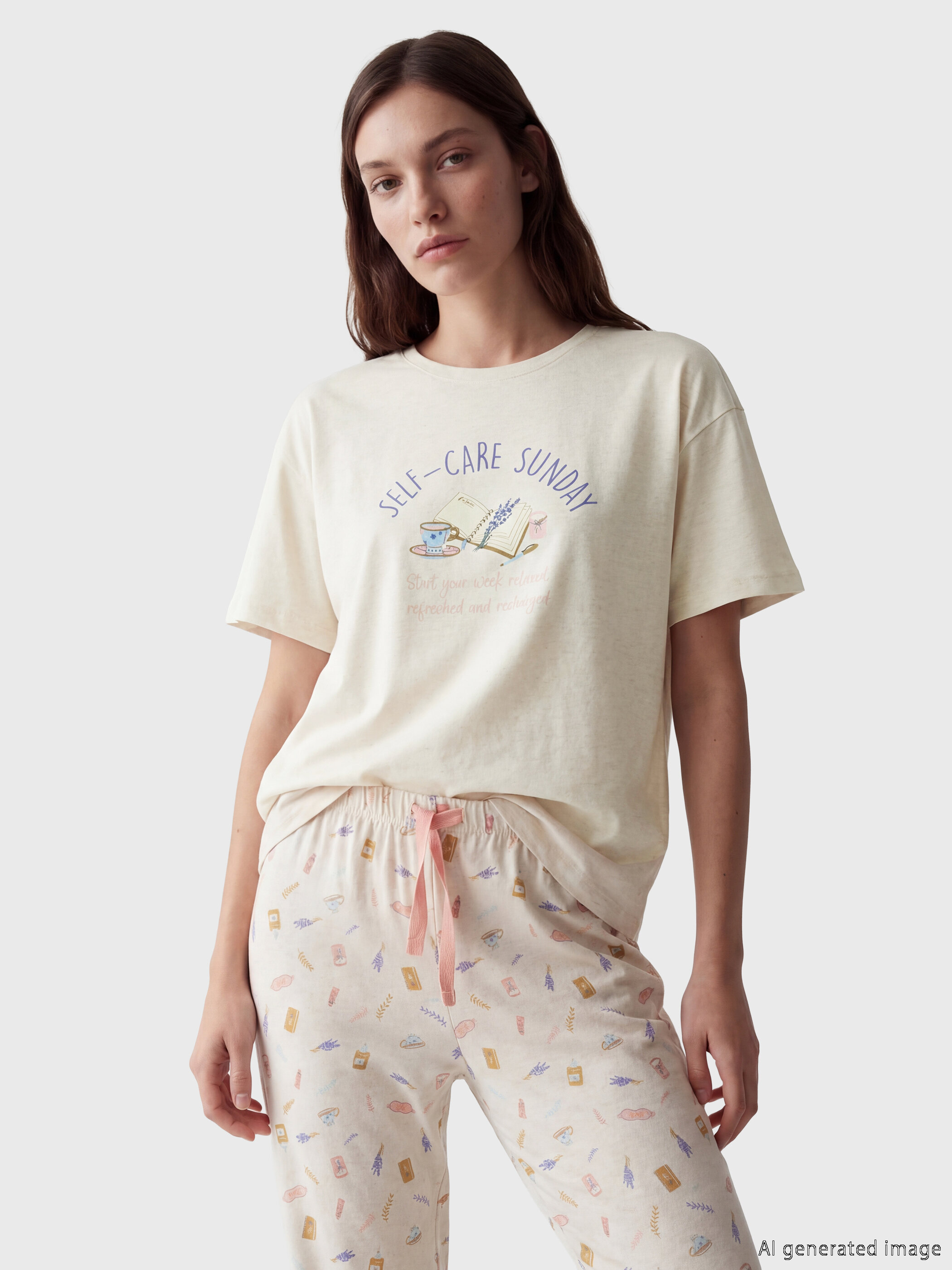 Trikotaj pijama qısaqol — bej