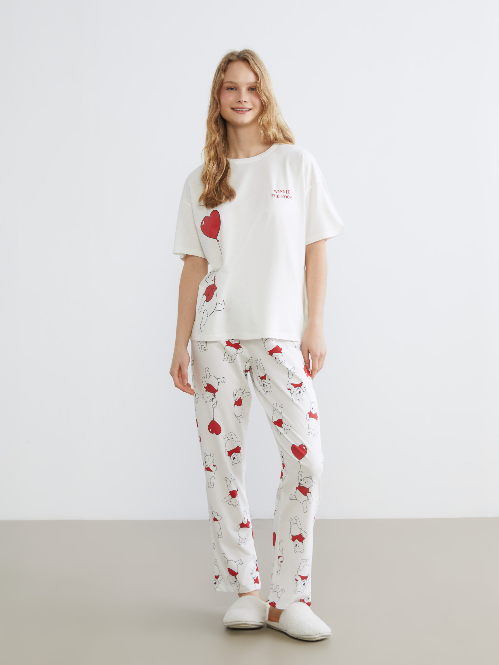 Pijama qısaqol — ekru printli