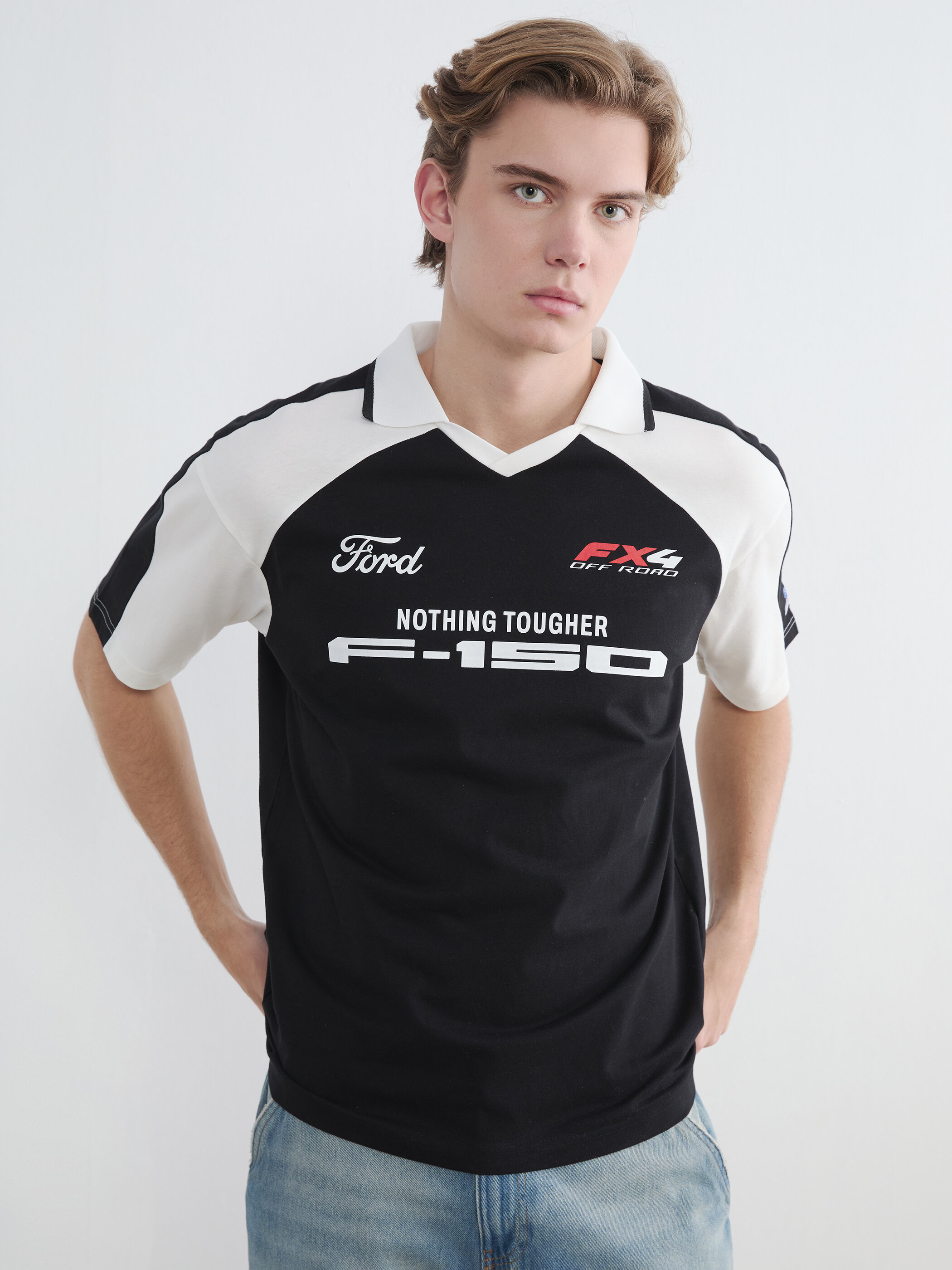 Printli trikotaj futbolka qısaqol — qara