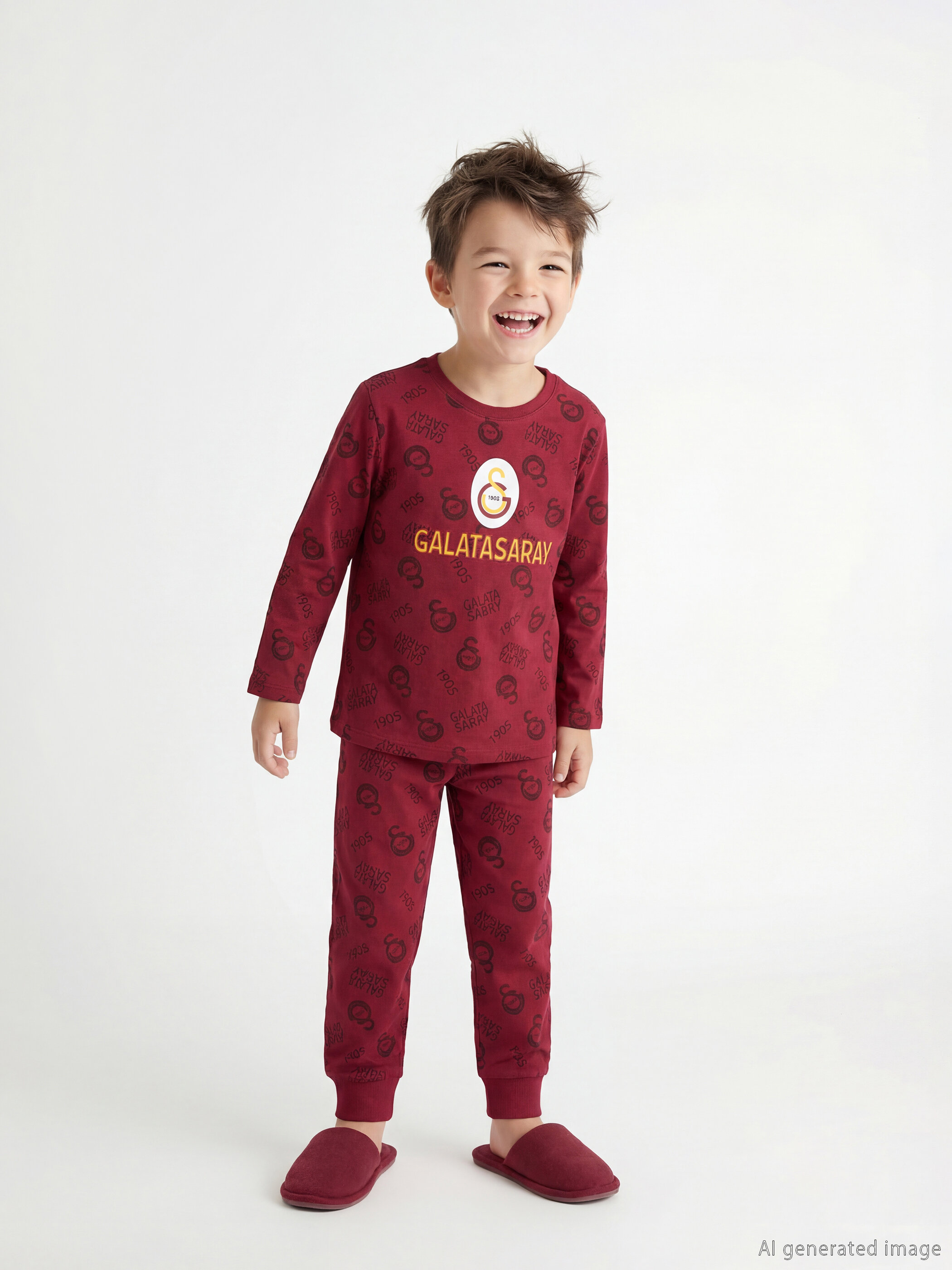 Trikotaj pijama uzunqol — qırmızı printli