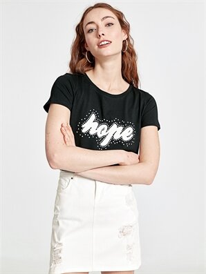 Yazı Baskılı Pamuklu Tiş&ouml;rt - LC WAIKIKI