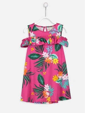 Kız &Ccedil;ocuk &Ccedil;i&ccedil;ekli Omuzu A&ccedil;ık &Ouml;rme Elbise - LC WAIKIKI