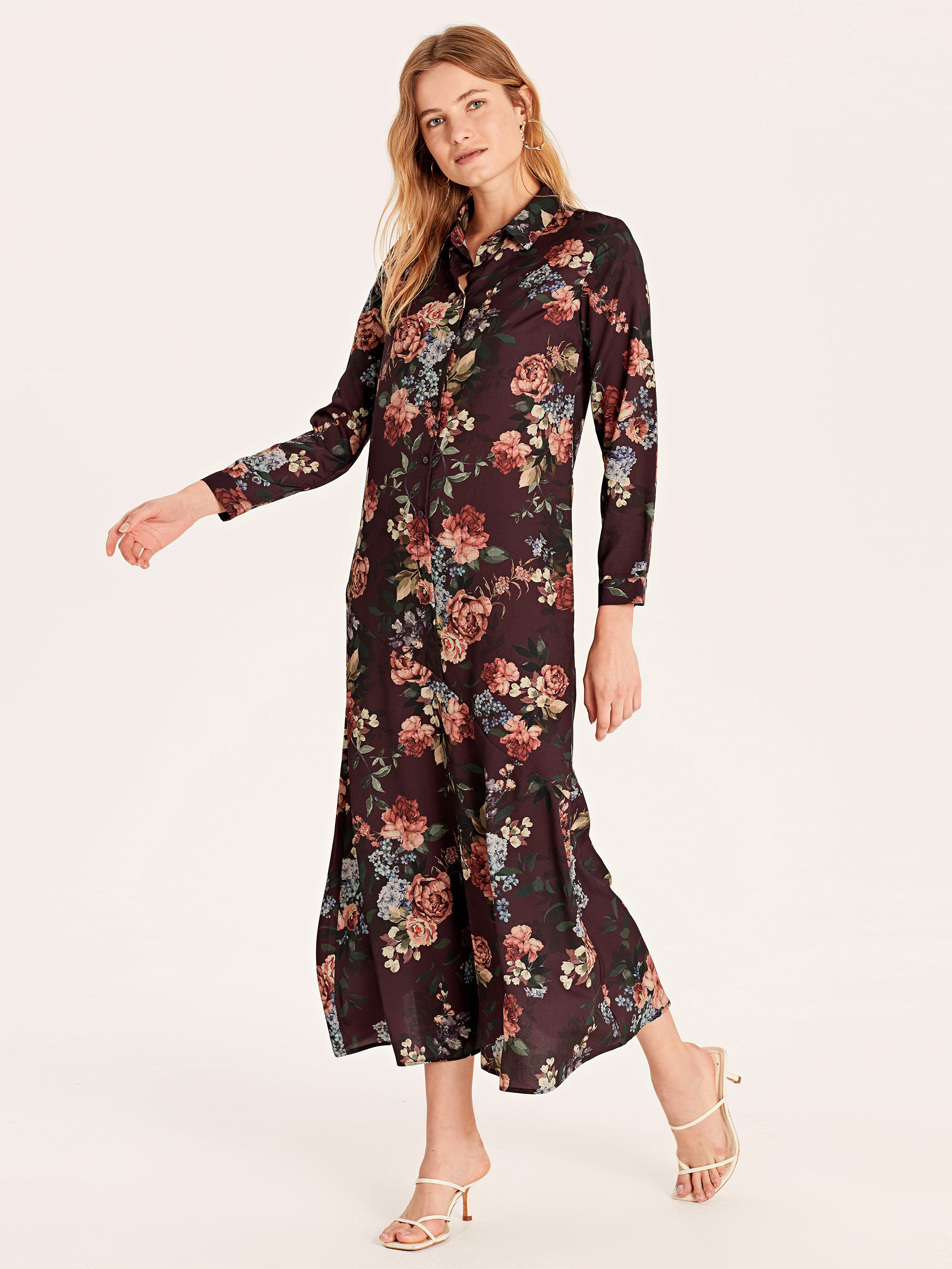 LCW Çiçek Desenli Uzun Gömlek Elbise. 2